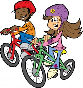 drawing of a boy and girl riding bikes