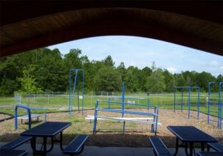 picnic tables and outdoor exercise equipment