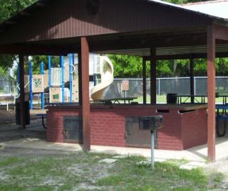 playground and sheltered picnic tables